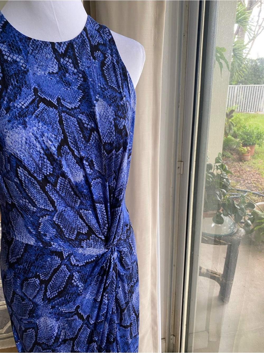 INC International Concepts Blue Snake-Print Halter Twist Midi Dress